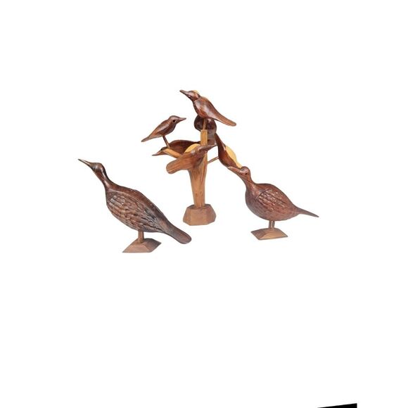 Other - Jamaica Birds Hand Carved Wood Figurine Birds On Tree Vintage Novelty Souvenir